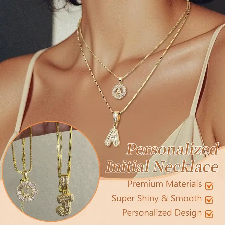 14K Diamond Letter Initial Necklaces Set (2-Piece) - Image 2