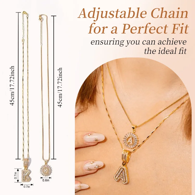 14K Diamond Letter Initial Necklaces Set (2-Piece) - Image 4