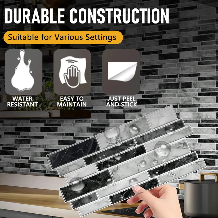 Peel & Stick PVC Backsplash Tiles — 12-Pack (4.7″ × 9.7″ Tiles) - Image 3